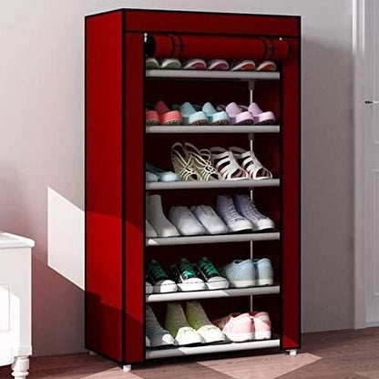 Shoe Rack Stand- 6 Layer Steel Tube And Plastic Dustproof & Damp-proof Portable Collapsible Shoe Rack Stand(6 Shelves)